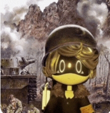 a cartoon character wearing a helmet and a mask with the numbers 0 and 0 on his face