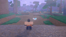 a person in a video game is standing in front of a blue glow