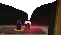 a cartoon character is standing in a dark room with a white circle in the middle