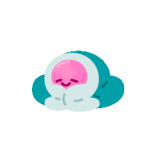 a cartoon character is wrapped in a blue blanket with a pink face .