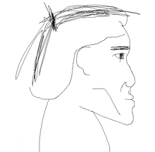 a black and white drawing of a man with a beard