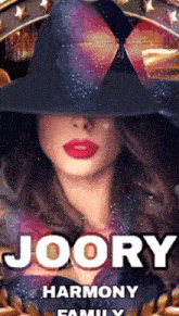 a woman wearing a hat with the name joory harmony family
