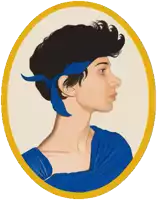 a drawing of a man with a blue bandana around his head