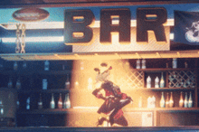 a bar with a sign that says bar