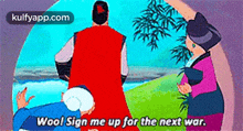 a cartoon of a man in a red cape standing next to a woman and a man laying on the ground .