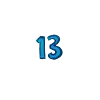 the number 13 is written in blue letters on a white background