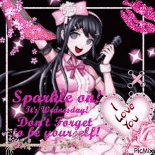 a picture of a girl singing into a microphone with the words sparkle on it 's wednesday