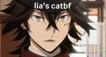 a close up of a person 's face with the words lia 's catbf on top