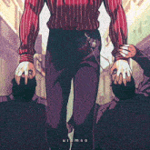 a drawing of a man holding another man 's head with the word uramso written on the bottom