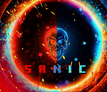 a picture of a skull in a circle with the word santic