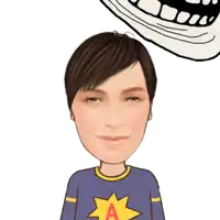 a cartoon of a woman with a star on her shirt and a troll face on her head