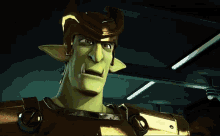 a cartoon character is wearing a helmet and a gold armor