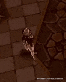 a cartoon of a skeleton in a video game with the legend of zelda series written on the bottom