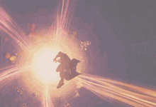 a person is flying through the air with a light behind them that says ' a ' on it