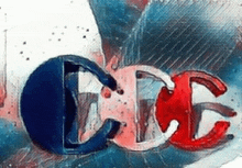 a painting of the word cdc in red , white and blue .