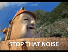 a picture of a statue with the words stop that noise written below it
