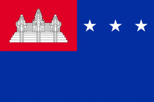 a blue and red flag with three white stars