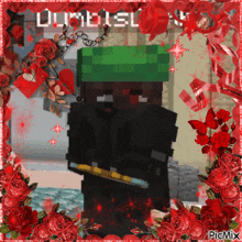 a picture of a minecraft character is surrounded by red roses and has the word picmix at the bottom