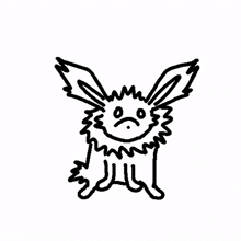 a black and white drawing of an eevee with a sad face .