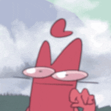 a cartoon drawing of a red cat with glasses and a heart on its head