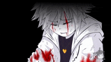a drawing of a boy with blood coming out of his mouth