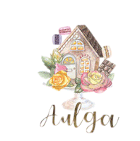 a logo for a company called aulga with a gingerbread house and roses