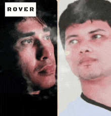two pictures of a man with the word rover on the top