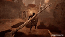 a person holding a sword in a video game called skydance 's benemoth