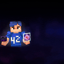 a minecraft character with the number 42 on their shirt