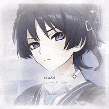 a drawing of a boy with scara written on the bottom right