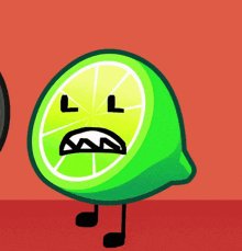 a cartoon illustration of a slice of lime with a smiley face