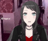 a girl with a choker and a black jacket says viggle.ai in the corner