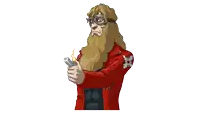 a cartoon drawing of a man with a beard wearing a red jacket