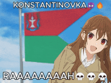 a picture of a girl standing in front of a flag that says constantinovka