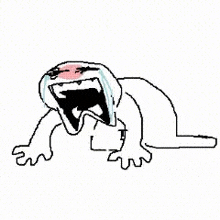 a cartoon of a dog crying with its mouth open .