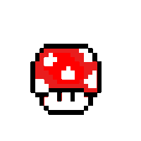 a pixel art drawing of a red mushroom with white spots on it .