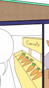 a cartoon drawing of carrots on a table