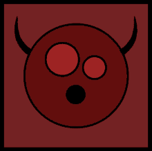 a red circle with horns and a surprised face