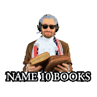 a man holding two books with the words name 10 books below