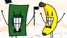 a cartoon drawing of a banana and a green dollar bill