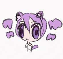 a drawing of a girl with purple hair and ears