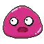 a pixel art drawing of a pink slime with its eyes closed .