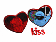 a red heart with a picture of a robot and the word kiss