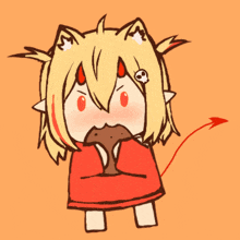 a drawing of a little girl with horns and a red tail