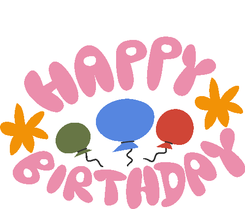 Happy Birthday Green Blue And Red Balloons Between Happy Birthday In Pink Bubble Letters Sticker - Happy Birthday Green Blue And Red Balloons Between Happy Birthday In Pink Bubble Letters Celebration Stickers