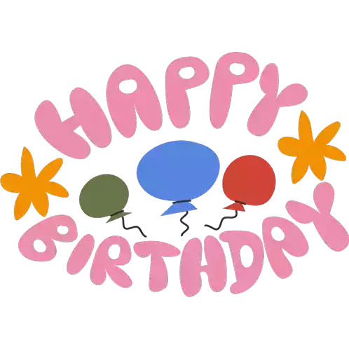 Happy Birthday Green Blue And Red Balloons Between Happy Birthday In Pink Bubble Letters Sticker - Happy Birthday Green Blue And Red Balloons Between Happy Birthday In Pink Bubble Letters Celebration Stickers
