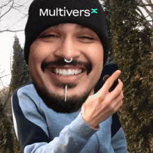 a man wearing a hat that says multivers x