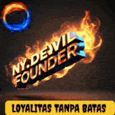 a logo for ny.devil founder with flames surrounding it
