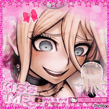a picture of a girl with blue eyes and the words kiss me on the bottom