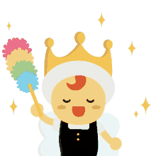a cartoon character with a crown on his head holding a duster